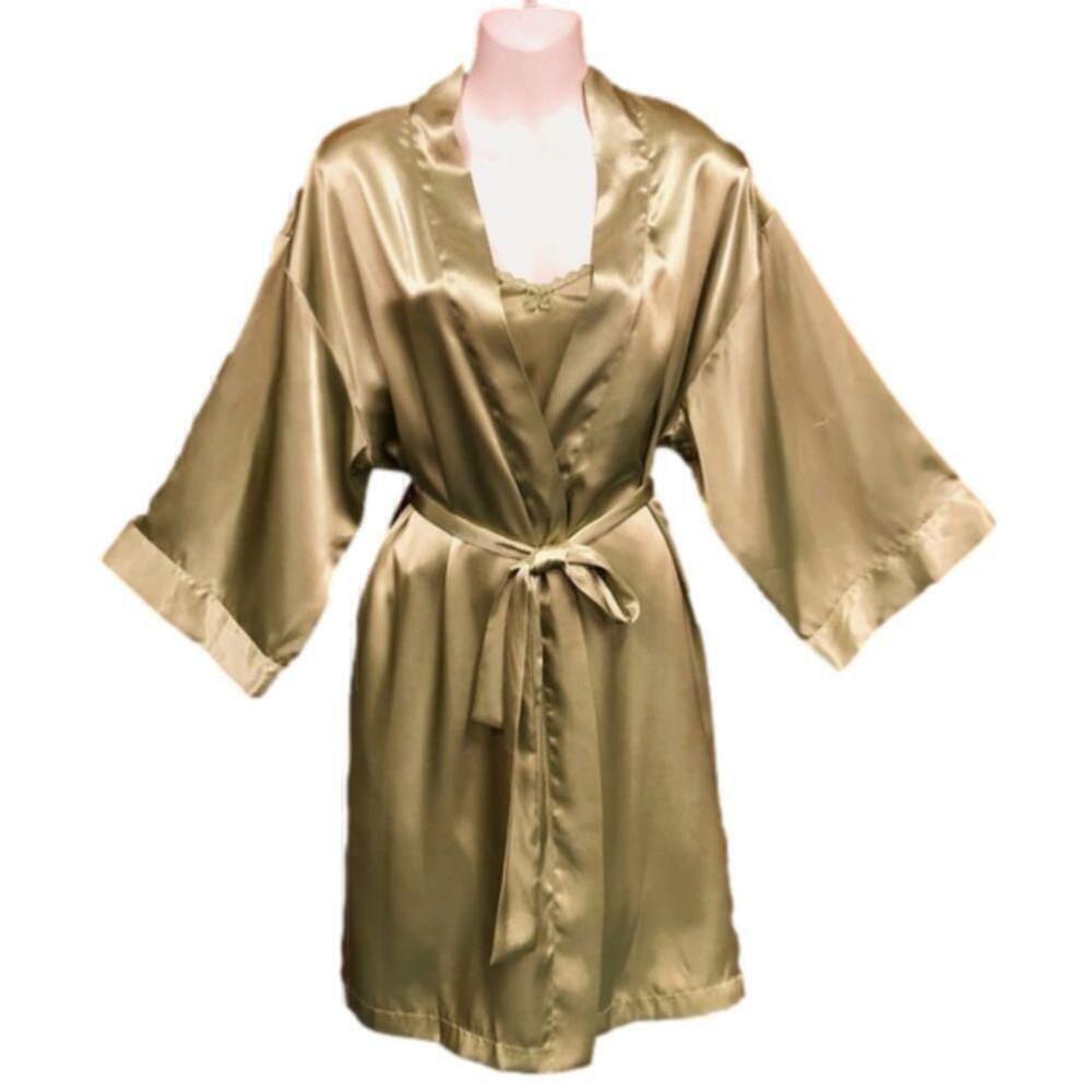 Versailles tea green satin 2piece robe with slip style sleep loungewear M/L